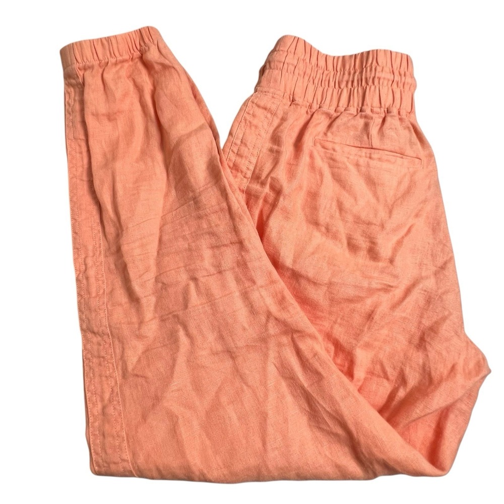 Athleta Women 4 Cabo Linen Jogger Orange High Rise Drawstring Zip Pockets 530642